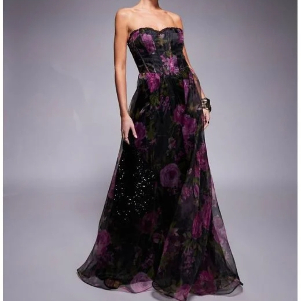 Lulu's Black and Purple Floral Maxi Dress